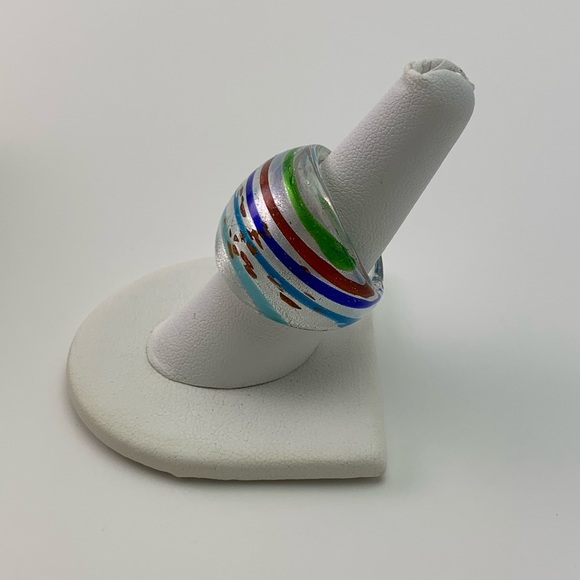 Multi Colored Glass Ring Size 7.5-8 - Picture 2 of 4